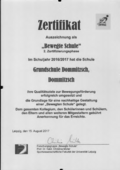 Zertifikat Bewegte schule 2017 - Grundschule der Stadt Dommitzsch. PDF-Dokument zum Herunterladen.